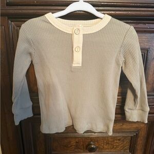 Quincy Mae Ribbed Long Sleeve Henley - Cream and Sage